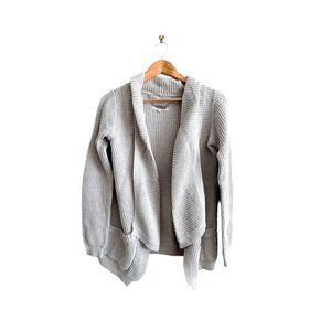 Monk & Lou 100% Cotton Cardigan Light Gray Open Style Sweater Women's XS Pockets